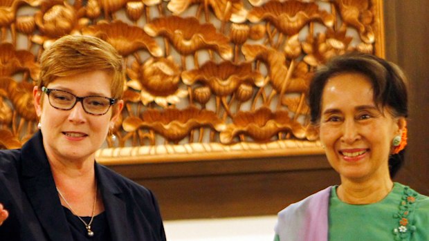 Foreign Affairs Minister Marise Payne meets with Myanmar leader Aung San Suu Kyi in Naypyitaw on December 13.