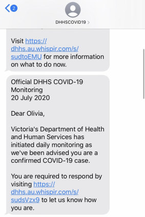 On Monday, Olivia Craig received a message from DHHS acknowledging she was a positive COVID-19 case.