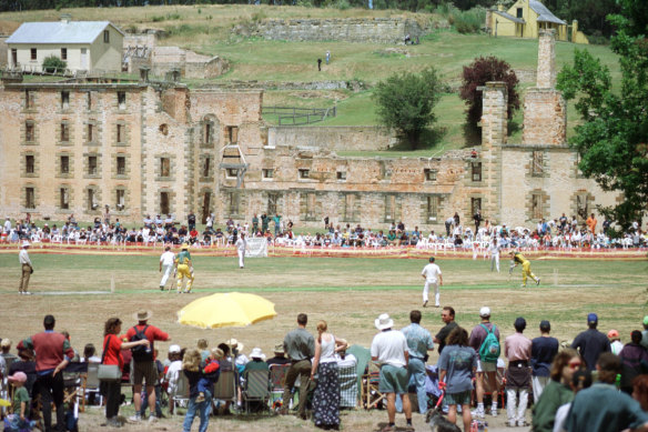 The Australian team does battle with the local Tasmanian team.