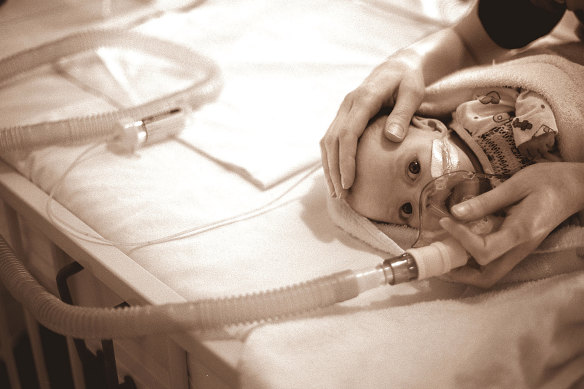 A baby girl at Ward Six East in Melbourne's Royal Children's Hospital, photographed for Garry Linnell's award-winning feature "Hope Lives Here".