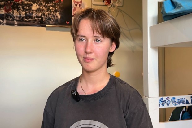 Amy Heighes, 15, pictured in her little brother's room in her family's Sydney home.