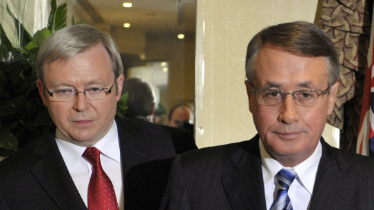 Kevin Rudd and Wayne Swan at the G20 summit in Washington in November 2008.