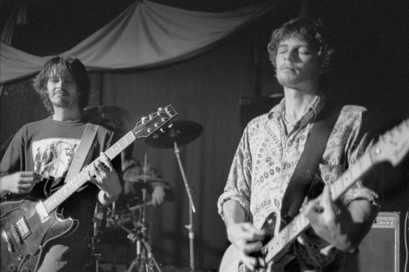 Bernard Fanning and Darren Middleton during a Powderfinger gig at The Zoo in 1995.