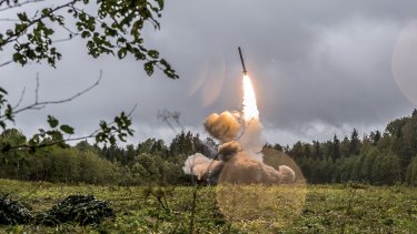 A Russian Iskander-K missile launched during a military exercise.