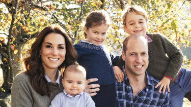 Prince William and Kate, Duchess of Cambridge, with their children Prince George, right, Princess Charlotte, centre, and Prince Louis at Anmer Hall in Norfolk. 