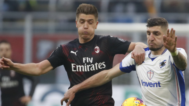 AC Milan's Krzysztof Piatek, left, is thought to be too costly to be signed in January.