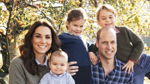 Prince William and Kate, Duchess of Cambridge, with their children Prince George, right, Princess Charlotte, centre, and Prince Louis at Anmer Hall in Norfolk. 