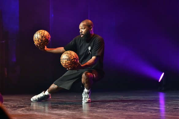 BasketballMan fuses elements of high-flying street music with Harlem Globetrotter-inspired basketball trick feats.