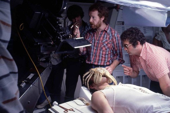 Alien director Ridley Scott (middle) on the set of 1979 classic.