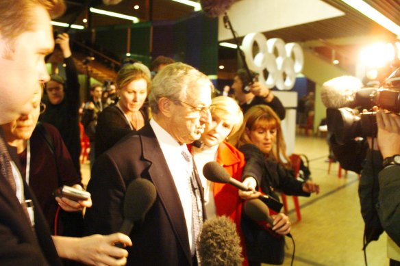 Phil Coles in a press pack on his departure from the IOC meeting  in Lausanne, in 1999.