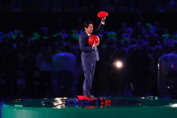 Super Shinzo: Japan's Prime Minister Shinzo Abe appeared dressed as Mario.