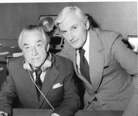 ABC executive Charles Grahame (right) with presenter Wilfrid Thomas. 