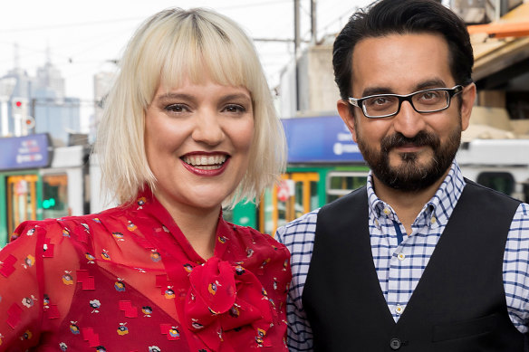 ABC Melbourne presenters Jacinta Parsons and Sami Shah.