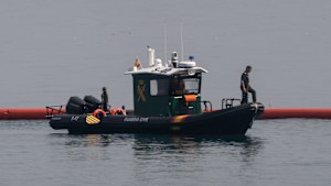 Guardia Civil agents set up a new floating border around Ceuta, Spain.