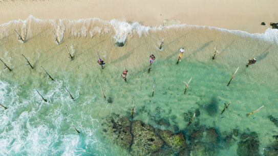 Sri Lankan fishermen photographed with a drone camera.