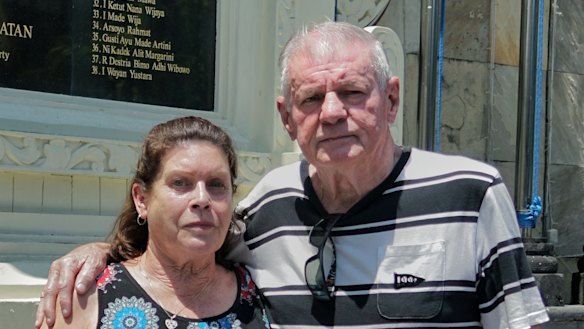 Danny Hanley and Jenni Hanley brought flowers to bomb Bali monument to remember their daughters who were among the 88 victims from Australia. 