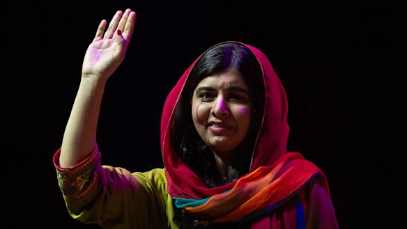 Malala Yousafzai acknowledges the ICC crowd in Sydney on Monday night.