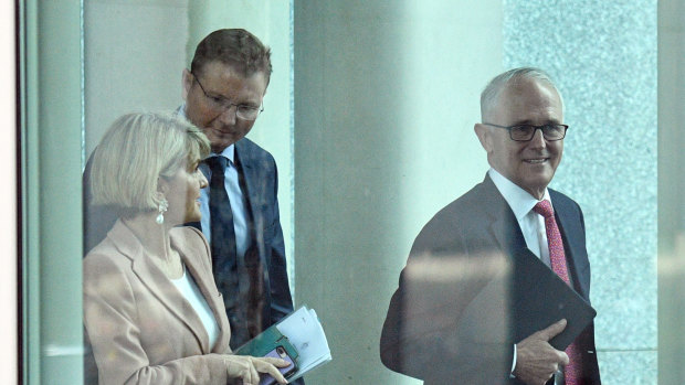 Craig Laundy and Julie Bishop accompanied Malcolm Turnbull to a fateful party meeting on August 21.
