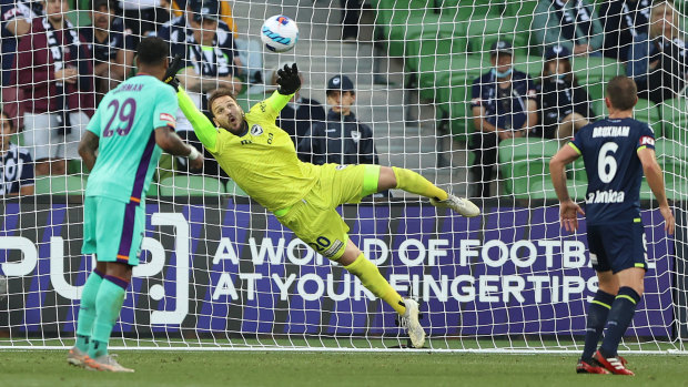 Antonee Burke-Gilroy flashed a curling drive past Victory keeper Ivan Kelava.