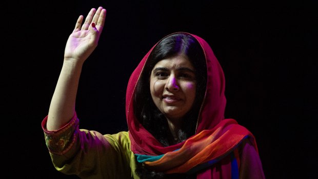 Malala Yousafzai acknowledges the ICC crowd in Sydney on Monday night.