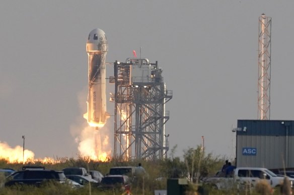 Blue Origin’s New Shepard rocket launches at Van Horn, Texas.