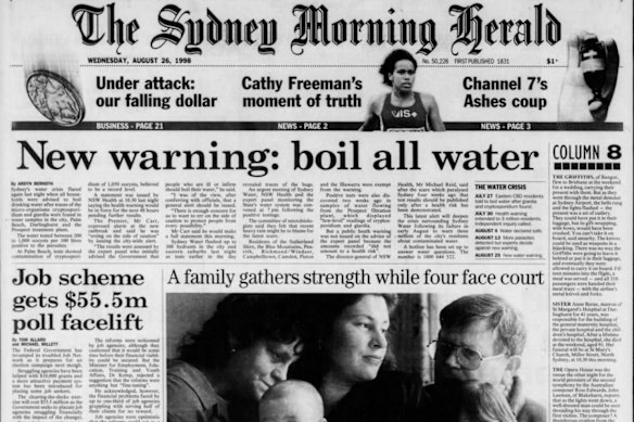 A entrance page from The Sydney Morning Herald all by the 1998 Sydney water disaster.