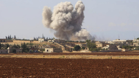 An airstrike in Syria in 2018.