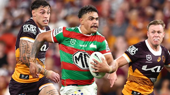 Latrell Mitchell in action during Thursday night’s loss to the Broncos.