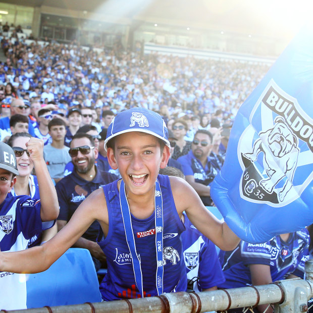 A young Bulldogs fan during a 2023 game at Belmore.
