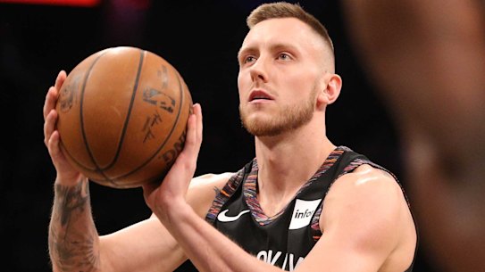 Dream come true: Australia's Mitch Creek takes his free throw shot during two seconds of play for the Brooklyn Nets. 