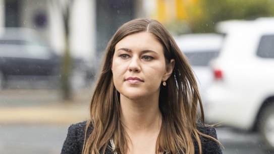 Brittany Higgins arriving at the ACT Supreme Court in Canberra on Thursday for the third day of the criminal trial.