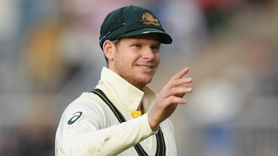 Man of the match, Steve Smith reacts after day five of the 4th Ashes Test.