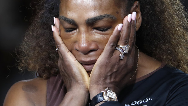Tension: Serena Williams after losing the US Open final.