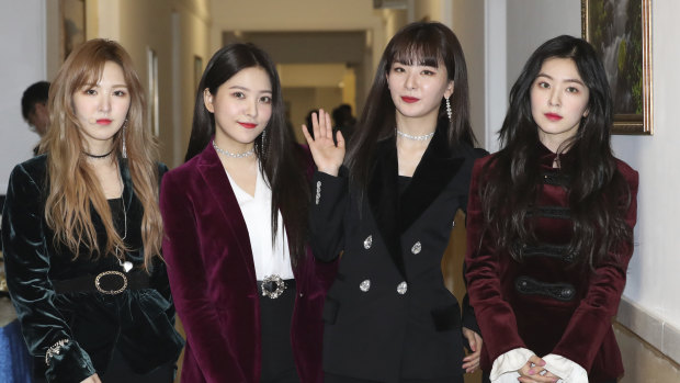 Command performance: South Korean girl band Red Velvet  after the show in Pyongyang, North Korea, on Sunday.