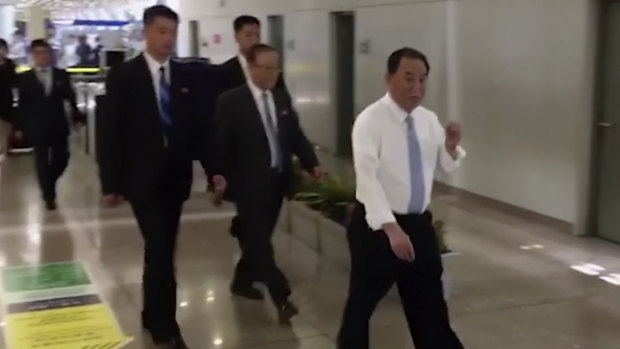 Kim Yong Chol at Beijing airport on Tuesday.