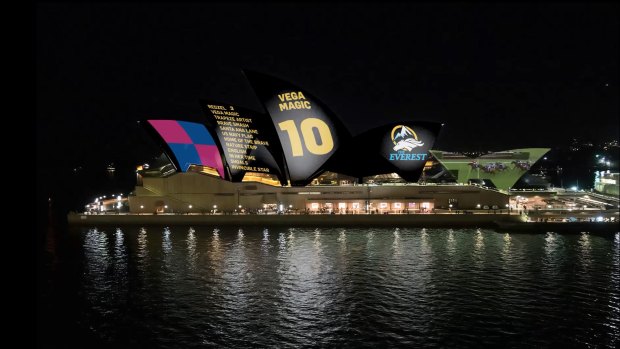 A still image from Racing NSW's original proposal for its projection on the Opera House.