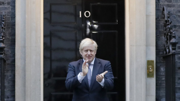 Prime Minister Boris Johnson takes part in the weekly 'Clap for Carers' outside Downing Street.