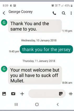 George Coorey's crude text message in 2018.