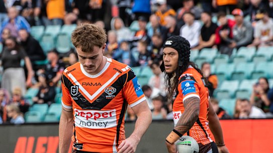 Lachlan Galvin and Jarome Luai on Sunday.