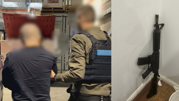 One of the three men arrested by the AFP and the assault rifle allegedly found inside a drug lab in Sydney’s west.