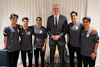 Minister for Home Affairs Tony Burke with five Iranian women soccer players who were granted asylum on Monday night. Some of the players have now left Australia.