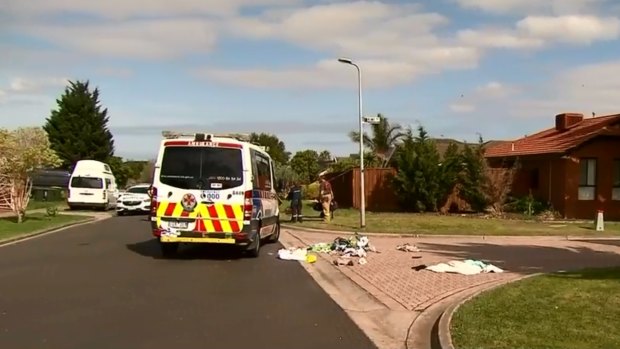 Emergency services at the Keilor Downs scene on Saturday. 