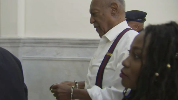 Bill Cosby, 81, is led away in handcuffs after he was sentenced to three to 10 years behind bars.