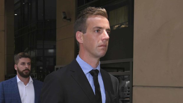 Senior Constable Brad McLeod, after an earlier appearance at Melbourne Magistrates Court.