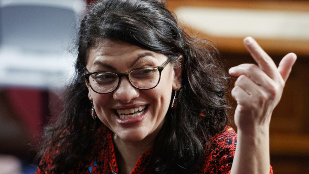 Rashida Tlaib of Michigan is sworn into the 116th Congress on Thursday.