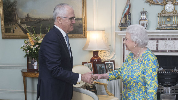 The Queen meeting Malcolm Turnbull, one of the five prime ministers Australia has had in the past six years.