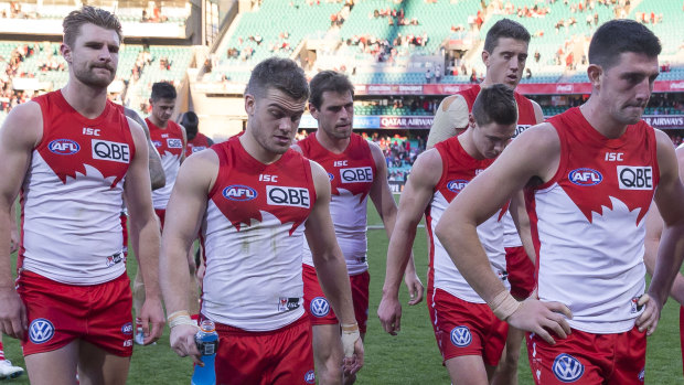 Dejected Swans leave the SCG after the shock loss.