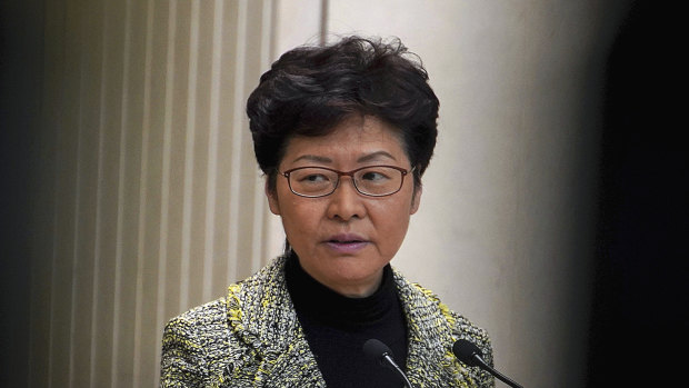 Hong Kong Chief Executive Carrie Lam speaks during a press conference at the government headquarters in Hong Kong on Tuesday.