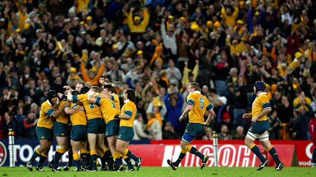 The Wallabies celebrate Bledisloe success.