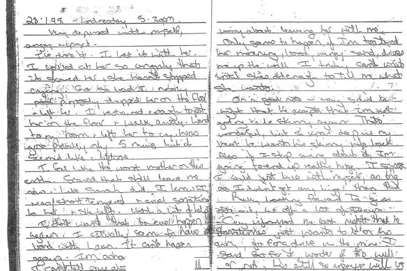Kathleen Folbigg’s January 28, 1998 diary entry in which she wrote her third child, Sarah, left “with a bit of help”.
